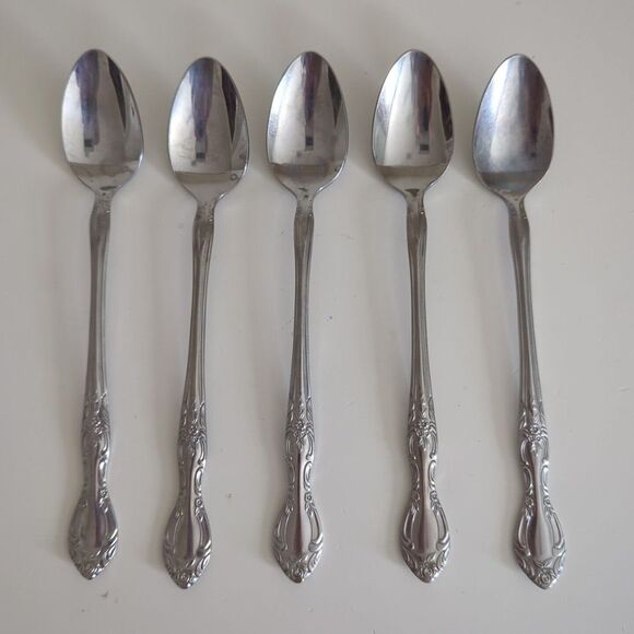 5 Robertcraft Iced Tea Spoons Stainless Flatware Silverware Floral Vtg MCM Korea - Picture 6 of 13